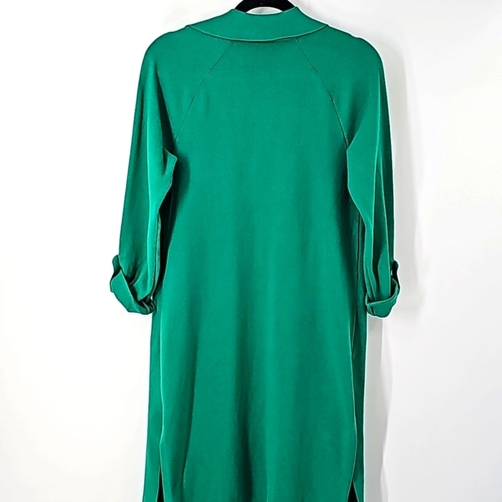 Ann Taylor Green Knee Length Duster Sweater w Rolled Sleeves+Side‎ Slits - Picture 10 of 17